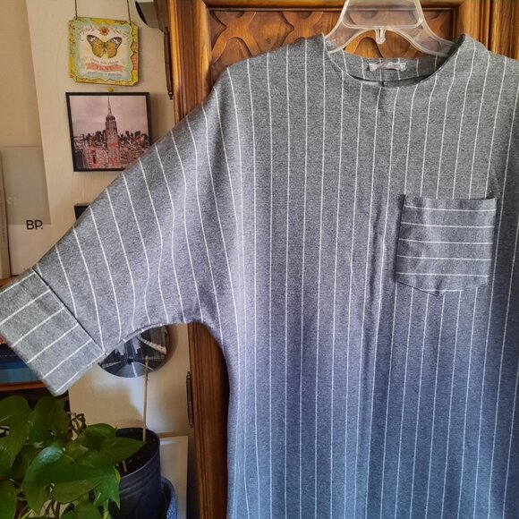 ZARA Gray Pinstripe Dolman Sleeve Pocket Cocoon Tunic Shift Dress - Size S - Picture 4 of 16
